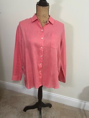 J. Jill Coral-Pink Button Down Linen Shirt